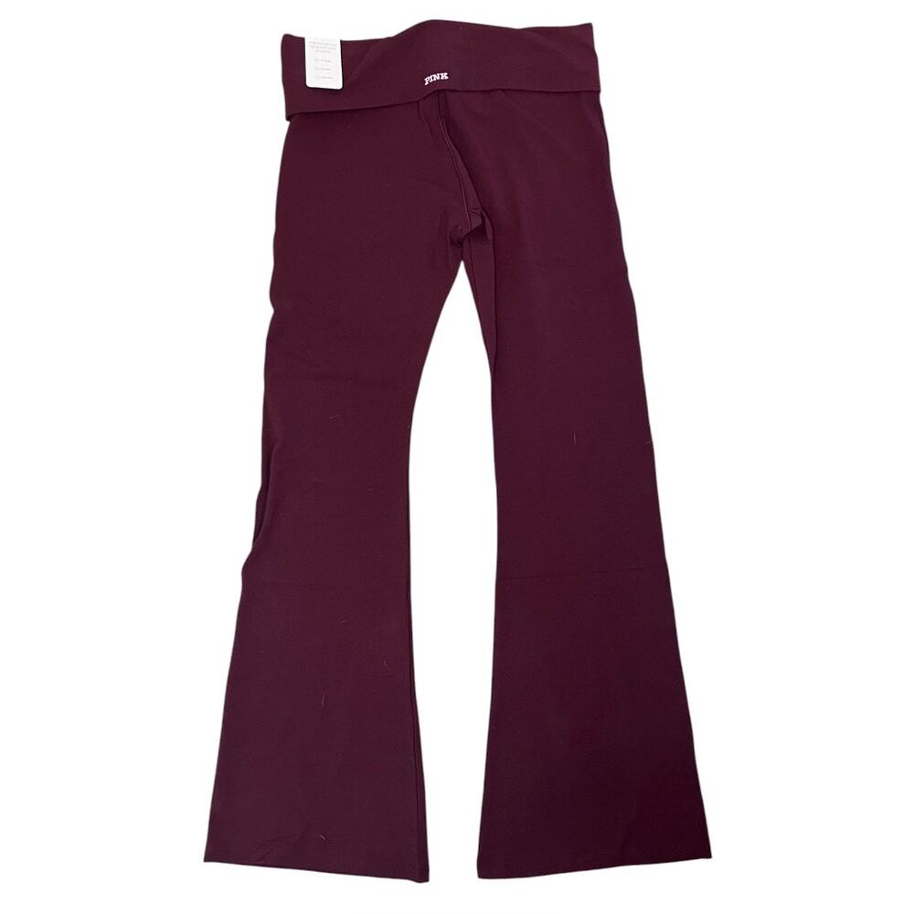Victoria’s Secret PINK burgundy foldover flare cotton leggings yoga NEW Y2K L